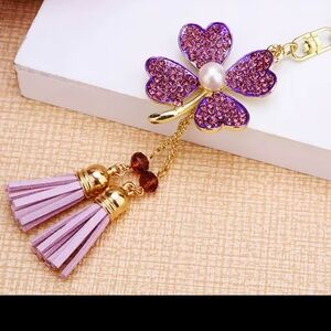 NWT Glamorous Purple and Gold Clover Pendant with Tassels and Faux Pearl